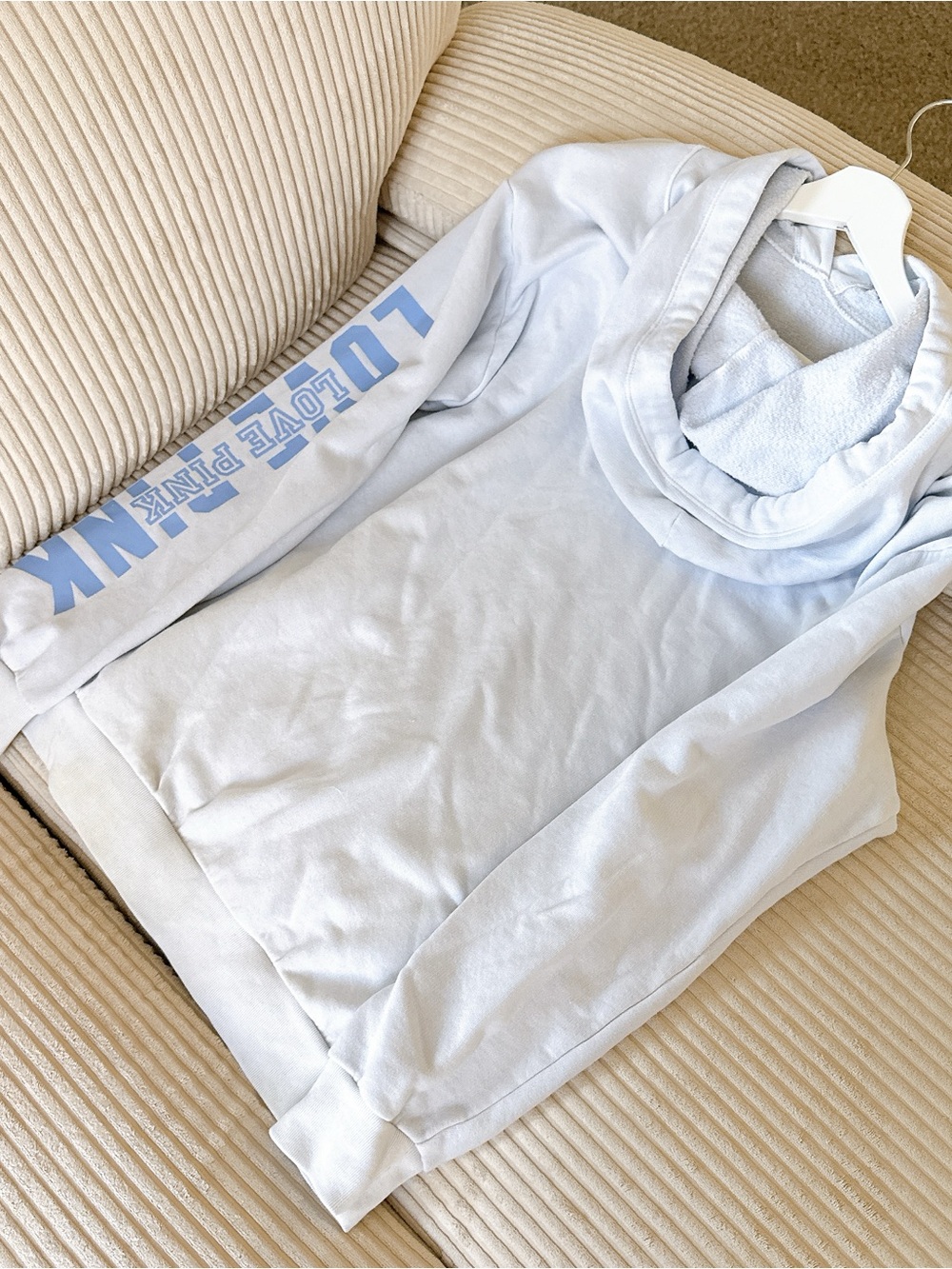 Victoria’s Secret PINK Love Pullover Hoodie Light Blue Size S